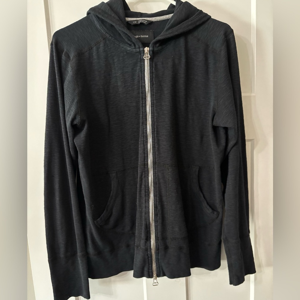Wings + Horns Slub Hoodie Men's M Black Full Zip
